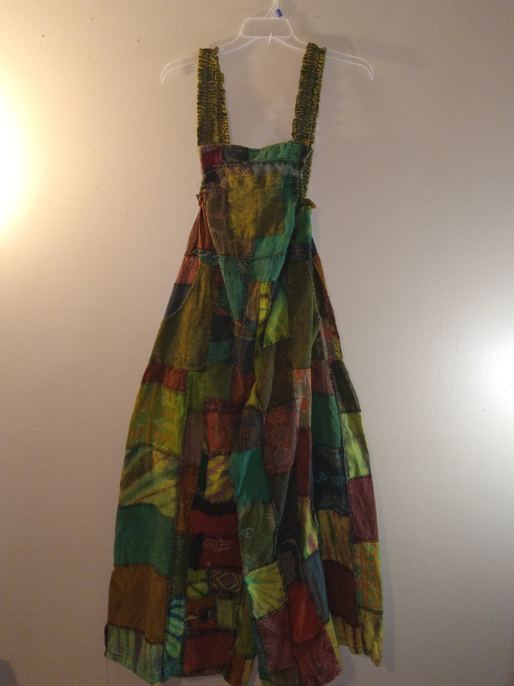 Patchwork Multicolor Boho Smocked-Strap Jumpsuit